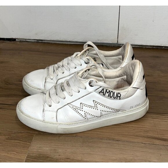 Zadig & Voltaire Amour White Leather Sneakers Womens Size 37 - Picture 1 of 10